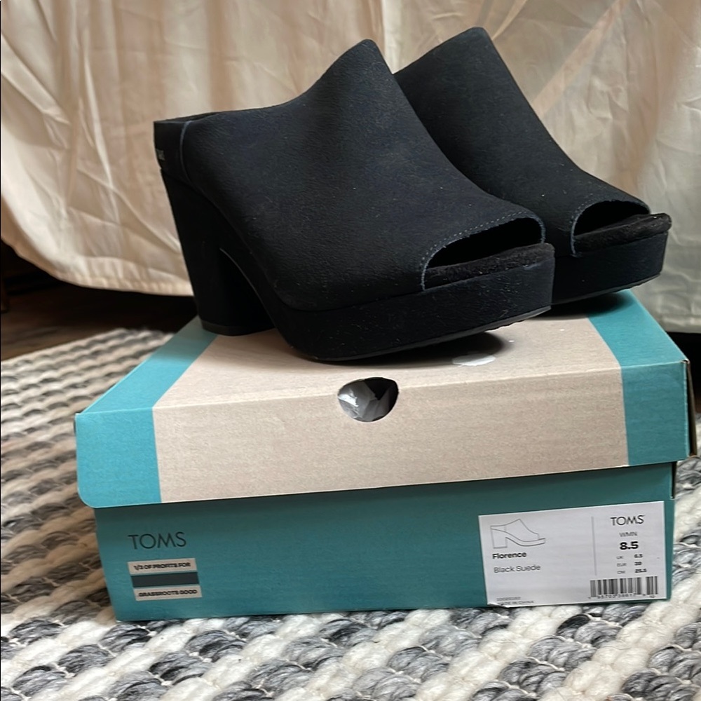 Toms Black Mules Suede Platform